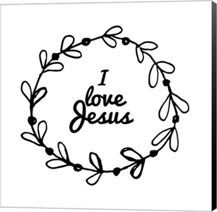 Framed I Love Jesus - Wreath Doodle White Print