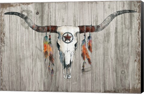 Framed Longhorn on Dark Gray Wood Print