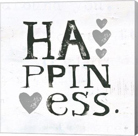 Framed Happiness Gray Hearts Print