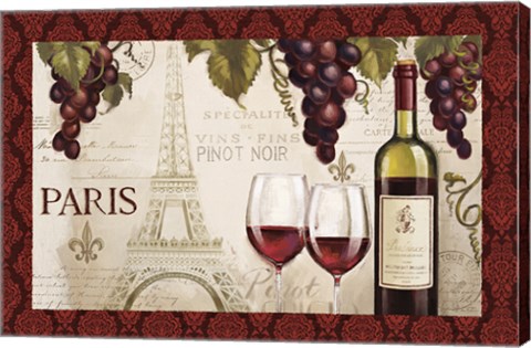 Framed Wine in Paris I Damask Border Print