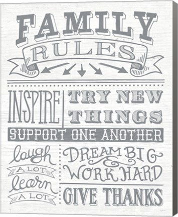 Framed Family Rules II Gray Words Print