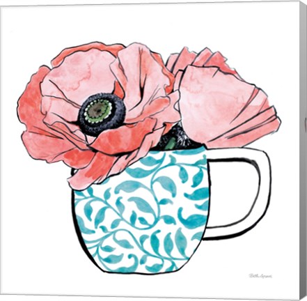 Framed Floral Teacups II Print