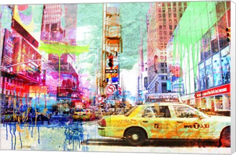 Framed Taxis in Times Square 2.0 Print