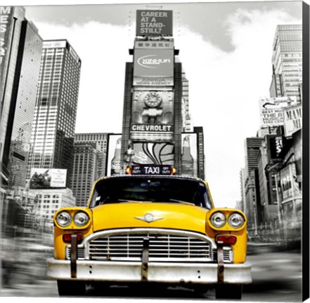 Framed Vintage Taxi in Times Square, NYC (detail) Print