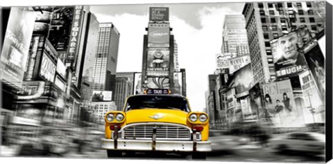 Framed Vintage Taxi in Times Square, NYC Print