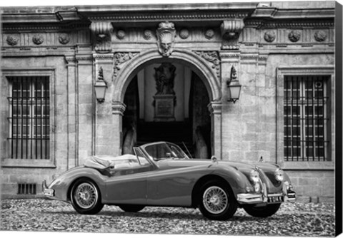 Framed Luxury Car in front of Classic Palace (BW) Print