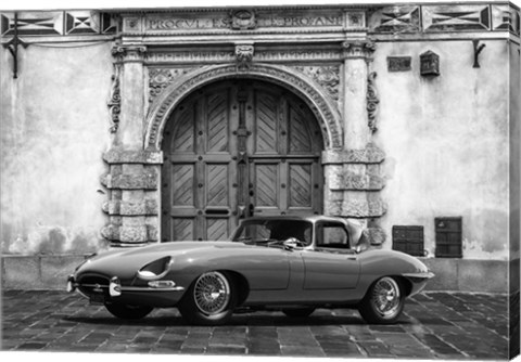 Framed Roadster in front of Classic Palace (BW) Print