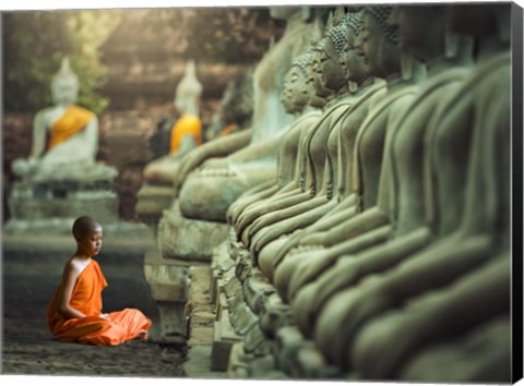 Framed Young Buddhist Monk praying, Thailand Print