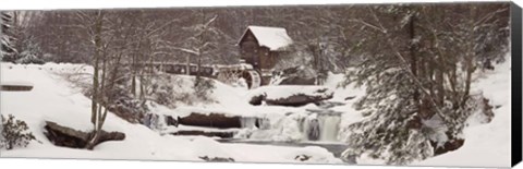 Framed Glade Creek Grist Mill in winter, Babcock State Park, West Virginia Print