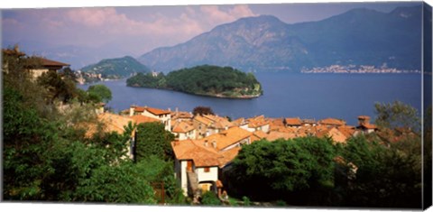 Framed Village at the Waterfront, Sala Comacina, Lake Como, Como, Lombardy, Italy Print