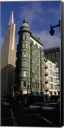 Framed Columbus Tower and Transamerica Pyramid in San Francisco, California Print