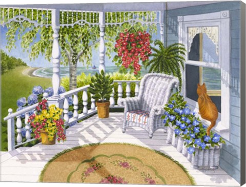 Framed Cottage by the Lake Print