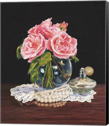 Framed Roses, Perfume and Lace Print