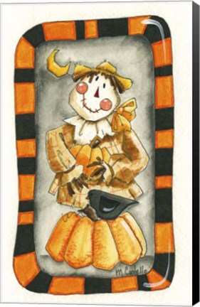 Framed Halloween Scarecrow and Friends Print