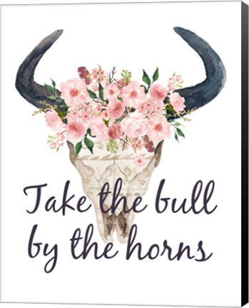 Framed Pink Floral Bull Skull Print