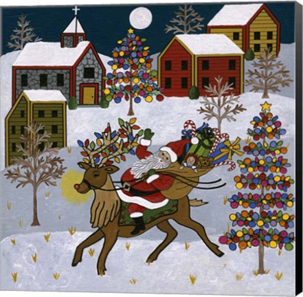 Framed Here Comes Santa Claus Print
