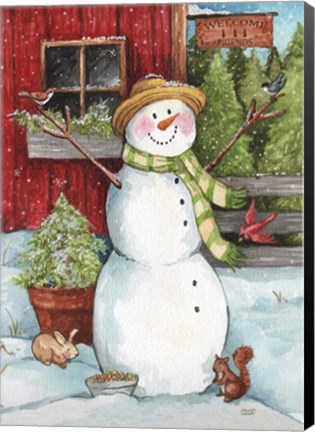 Framed Snowman Tree Farm Print