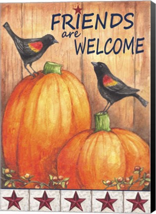 Framed Pumpkin Blackbird Friends Welcome Print