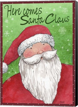 Framed Here Comes Santa In Red Print