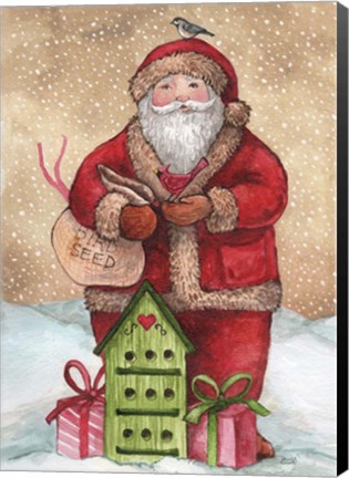 Framed Santa with Birdhouse and Presents Print