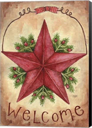 Framed Welcome Barn Star With Berries Print