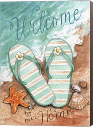 Framed Flip Flops On The Beach Welcome Print