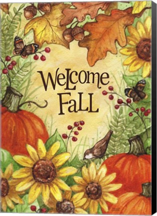 Framed Welcome Fall Pumpkins And Leaves Print