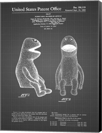 Framed Puppet Doll Patent - Black Grid Print