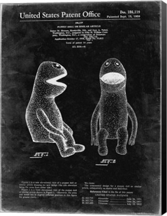 Framed Puppet Doll Patent - Black Grunge Print