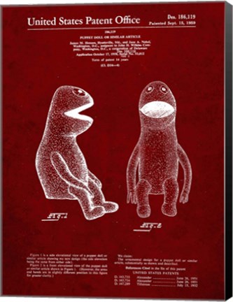 Framed Puppet Doll Patent - Burgundy Print