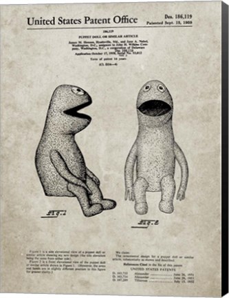 Framed Puppet Doll Patent - Sandstone Print