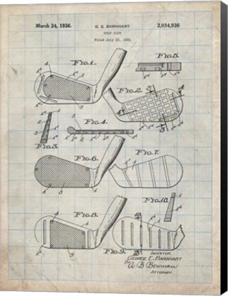 Framed Golf Club Patent - Antique Grid Parchment Print