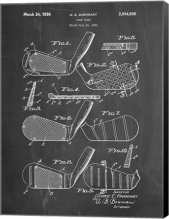 Framed Golf Club Patent - Chalkboard Print