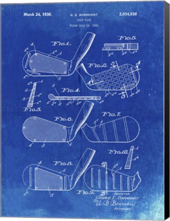 Framed Golf Club Patent - Faded Blueprint Print