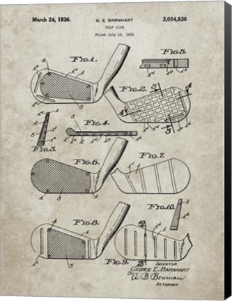 Framed Golf Club Patent - Sandstone Print