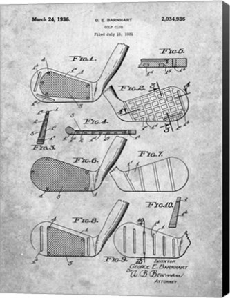 Framed Golf Club Patent - Slate Print