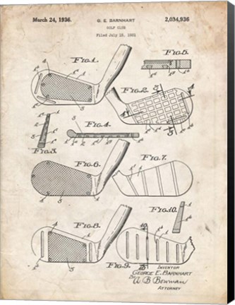 Framed Golf Club Patent - Vintage Parchment Print