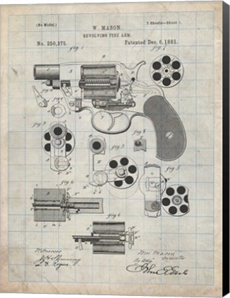 Framed Revolving Fire Arm Patent - Antique Grid Parchment Print