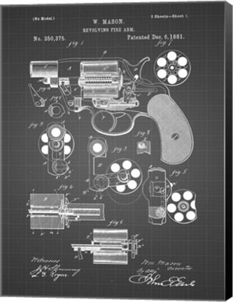 Framed Revolving Fire Arm Patent - Black Grid Print