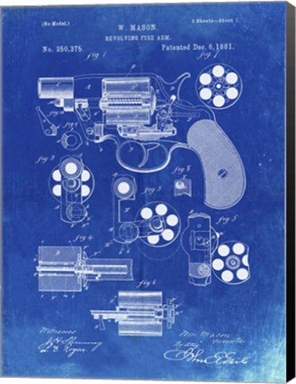 Framed Revolving Fire Arm Patent - Faded Blueprint Print