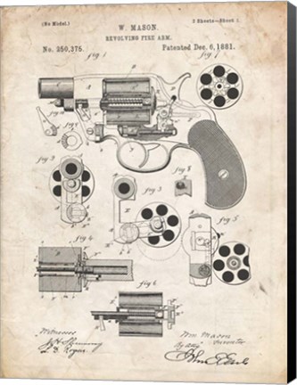 Framed Revolving Fire Arm Patent - Vintage Parchment Print
