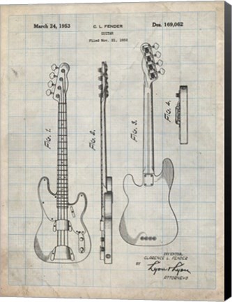 Framed Guitar Patent - Antique Grid Parchment Print