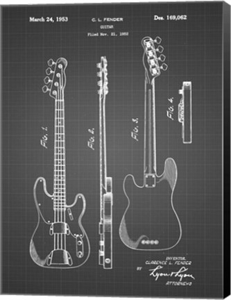 Framed Guitar Patent - Black Grid Print
