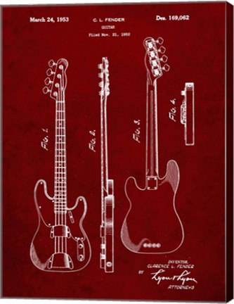 Framed Guitar Patent - Burgundy Print