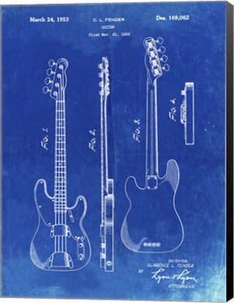 Framed Guitar Patent - Faded Blueprint Print