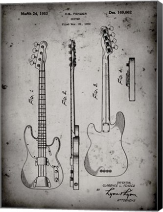 Framed Guitar Patent - Faded Grey Print