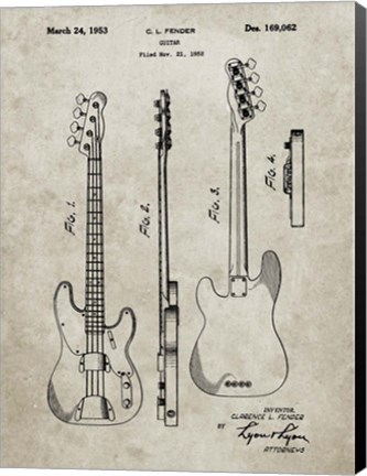 Framed Guitar Patent - Sandstone Print