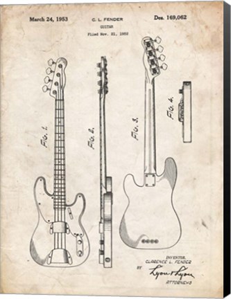 Framed Guitar Patent - Vintage Parchment Print
