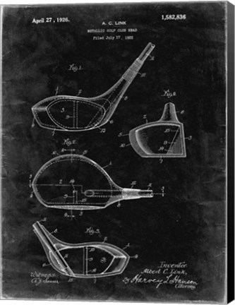 Framed Metallic Golf Club Head Patent - Black Grunge Print