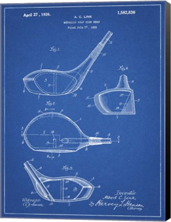 Framed Metallic Golf Club Head Patent - Blueprint Print